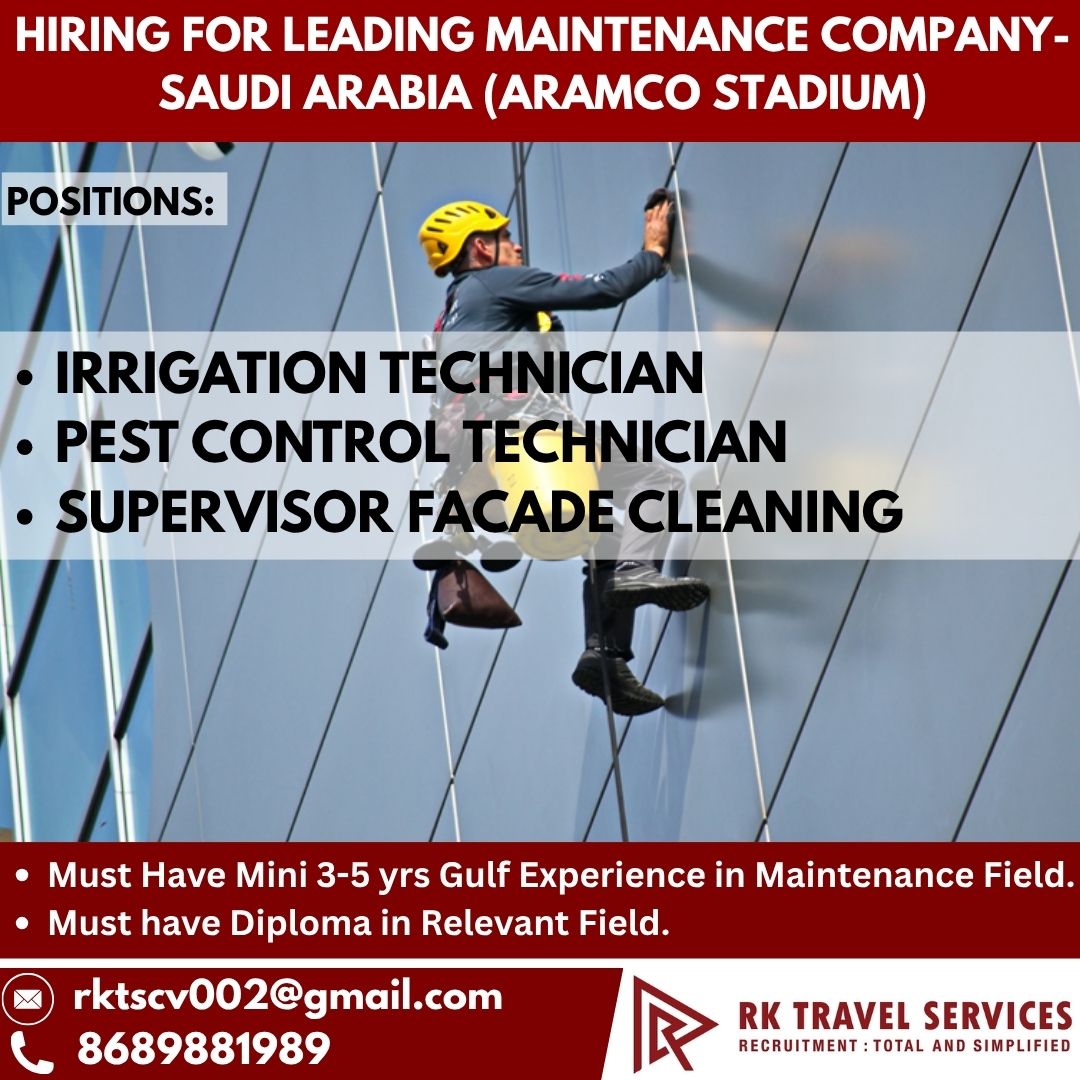 Maintenance Positions - Aramco Stadium — RK Travel Services, Saudi Arabia