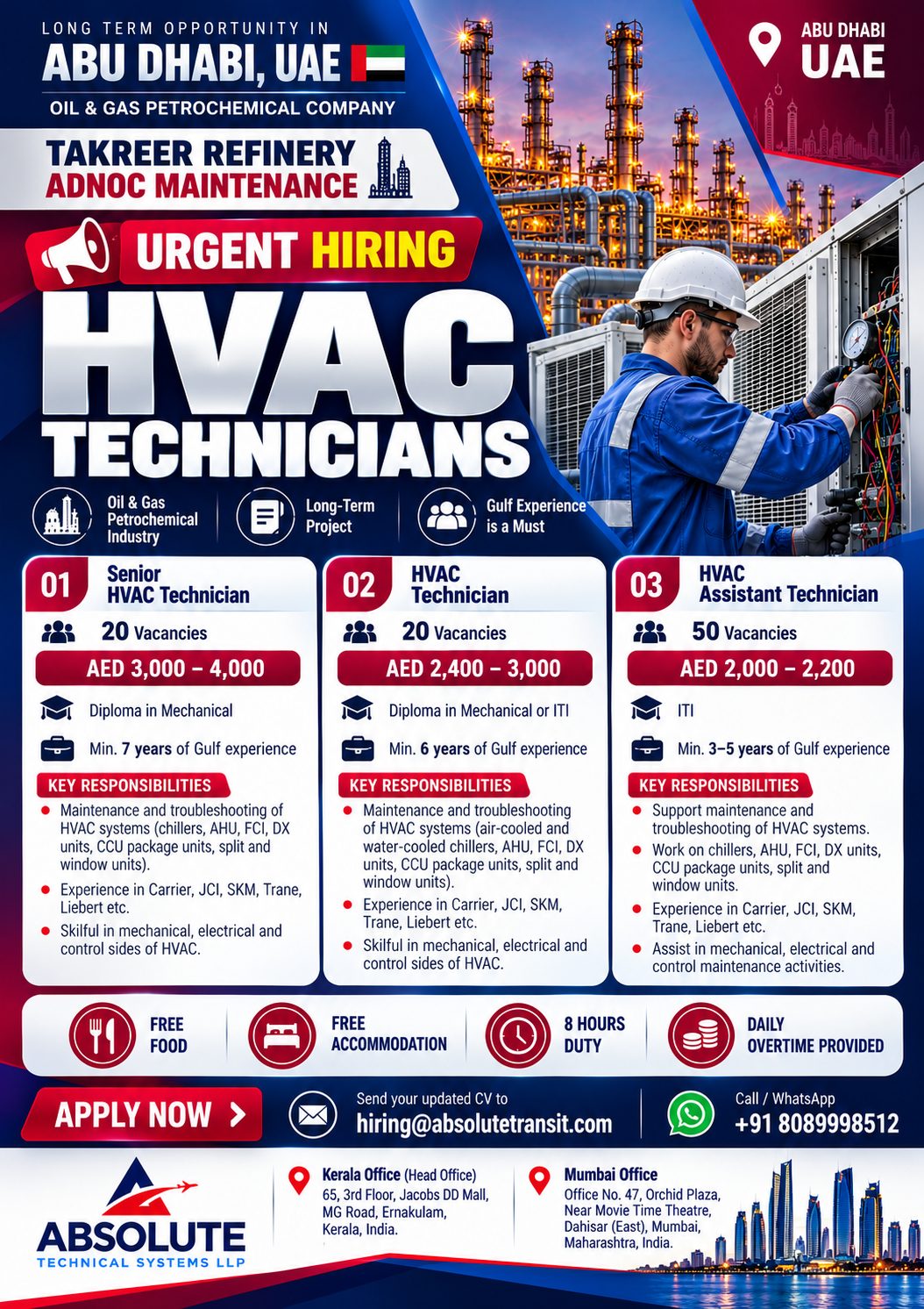 HVAC Technicians - Takreer Refinery ADNOC Maintenance