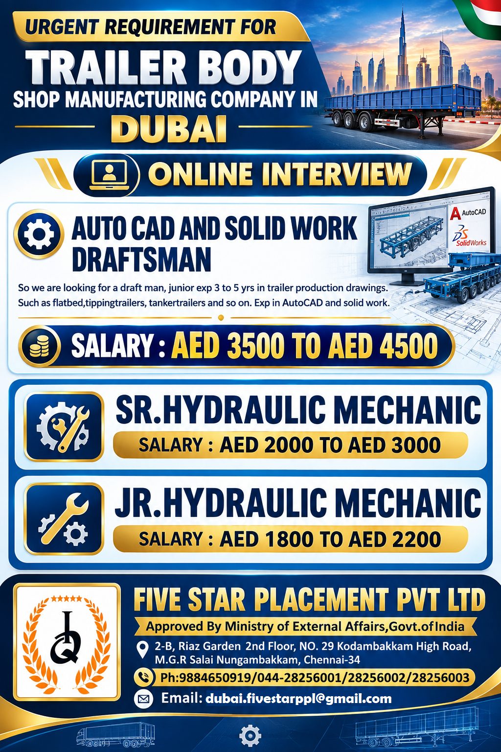 ONLINE INTERVIEW -URGENT REQUIREMENT FOR TRAILER BODY SHOP MANUFACTURING COMPANY IN DUBAI