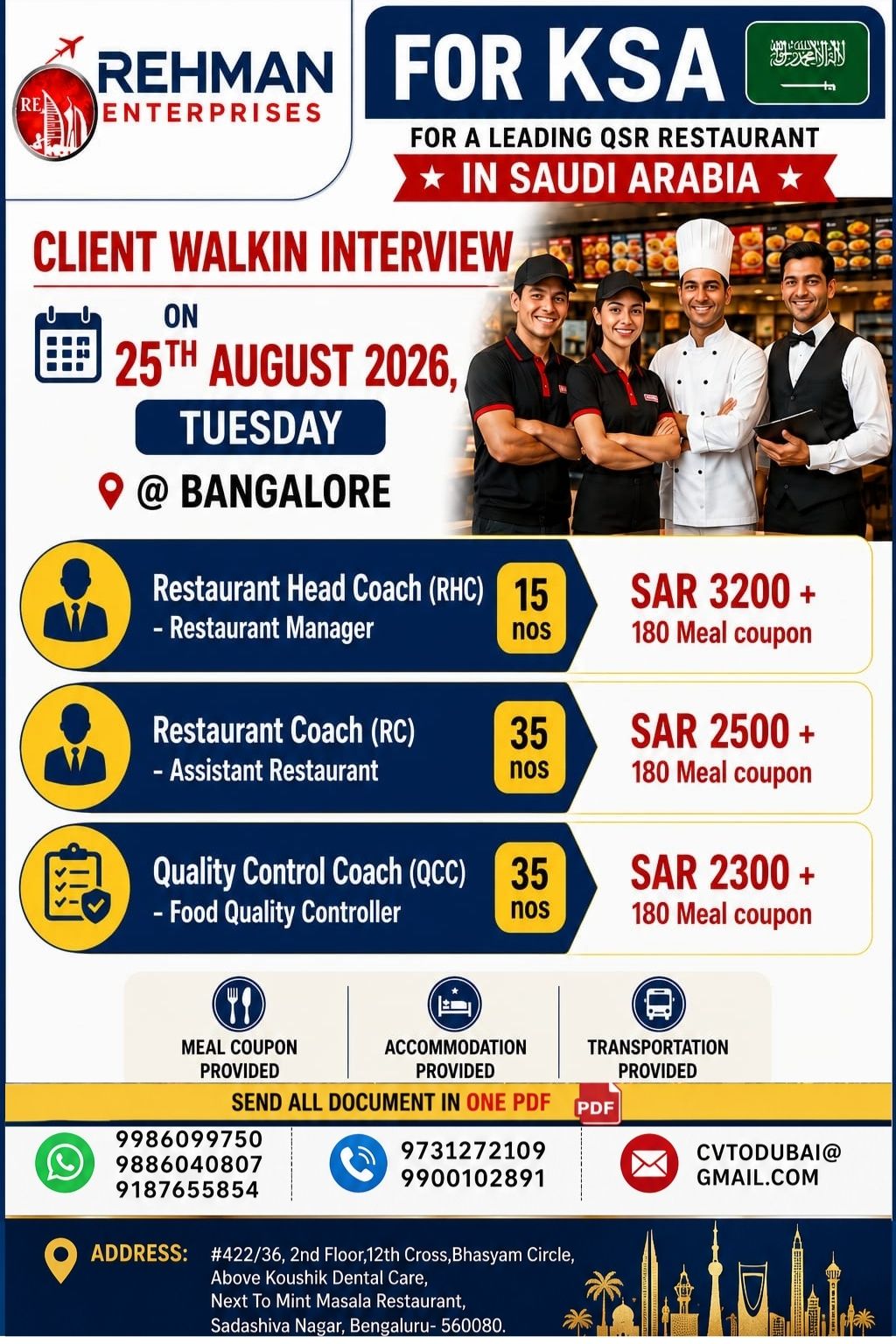 Restaurant Staff Recruitment for KSA
