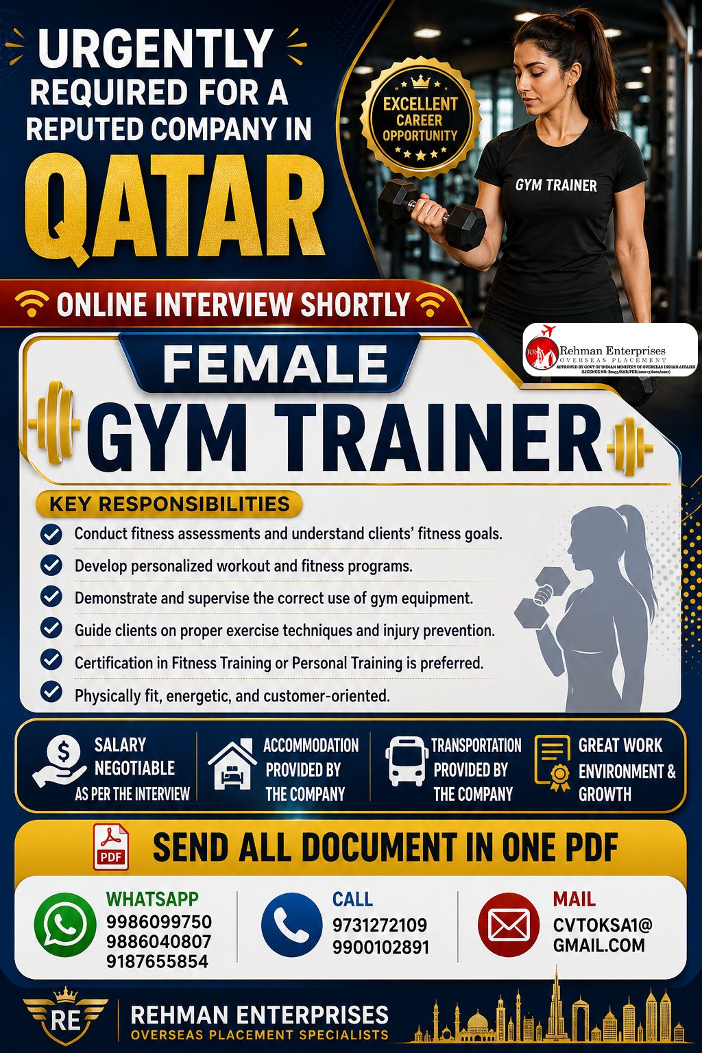 Female Gym Trainer — Rehman Enterprises, Qatar, Qatar