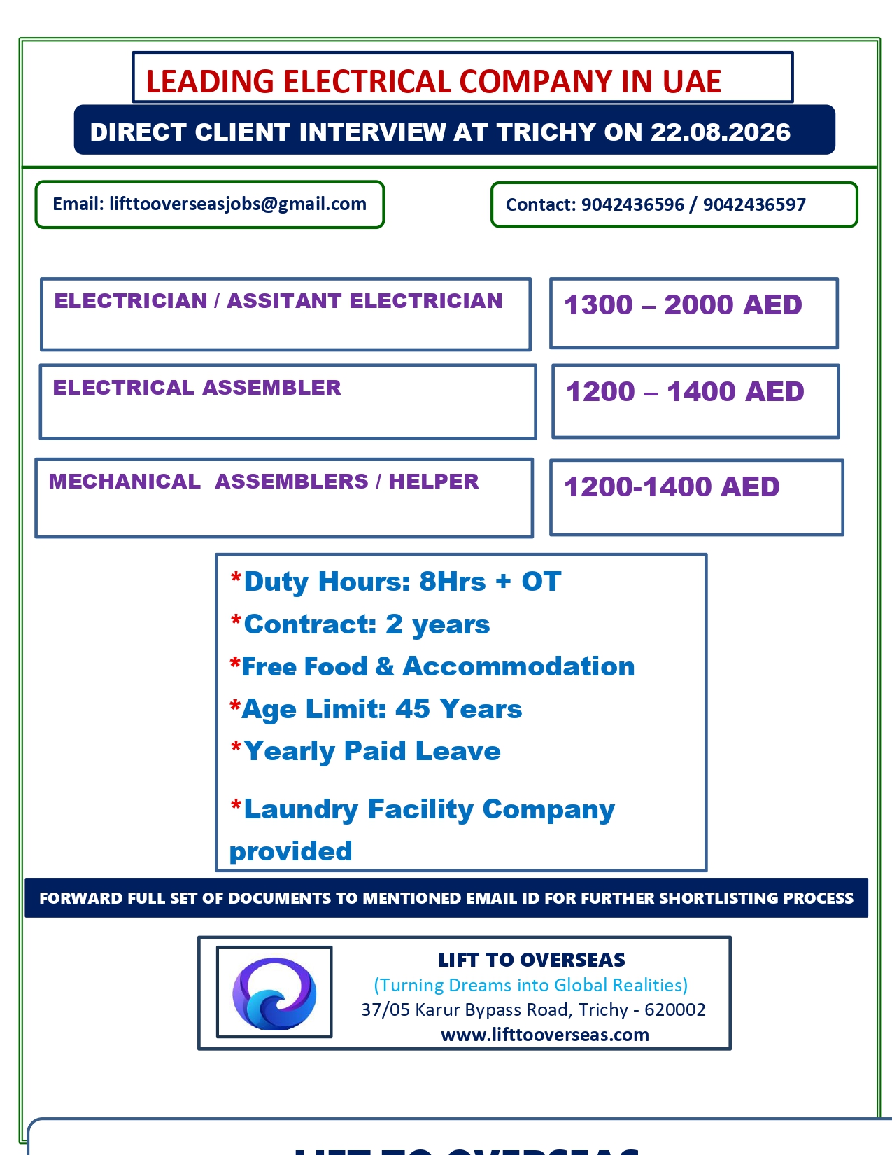 ELECTRICIAN / ASSITANT ELECTRICIAN,ELECTRICAL ASSEMBLER ,MECHANICAL  ASSEMBLERS / HELPER