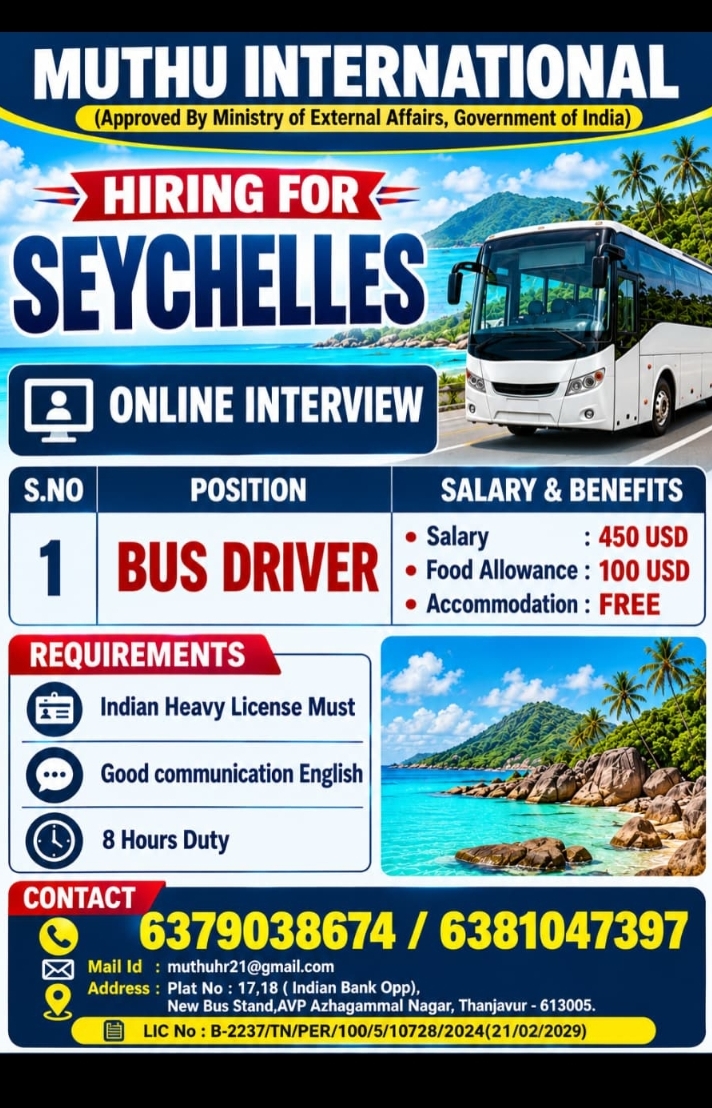 Bus Driver Recruitment for Seychelles — MUTHU INTERNATIONAL, Seychelles, Seychelles