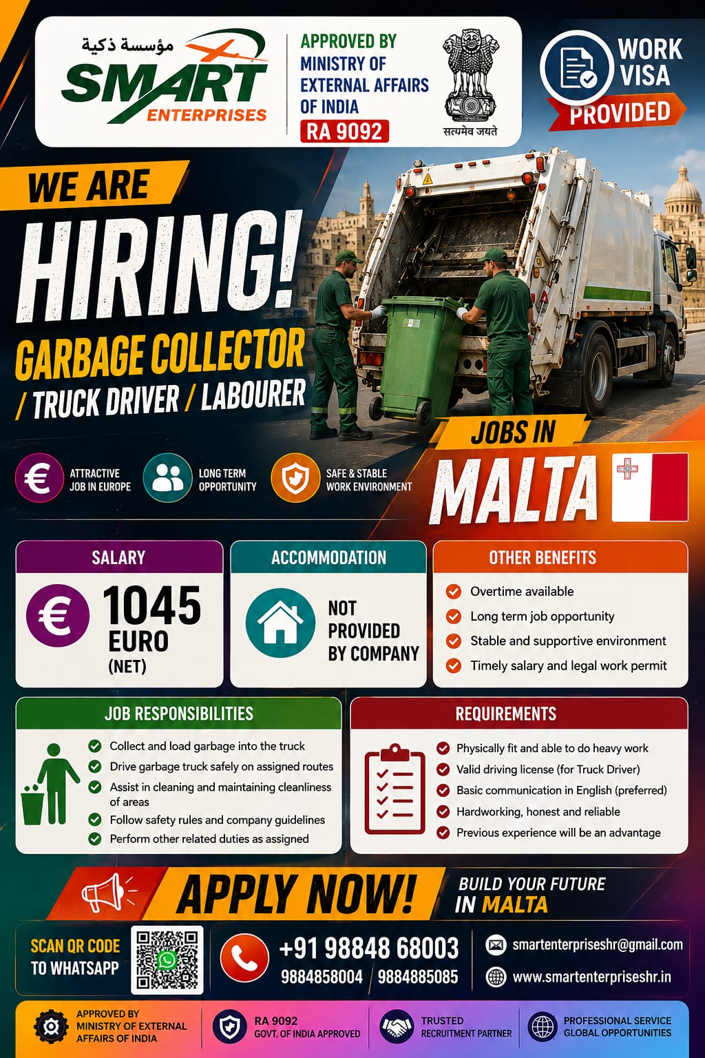 GARBAGE COLLECTOR TRUCK DRIVER LABOURER — smartenterpriseshr@gmail.com, MALTA