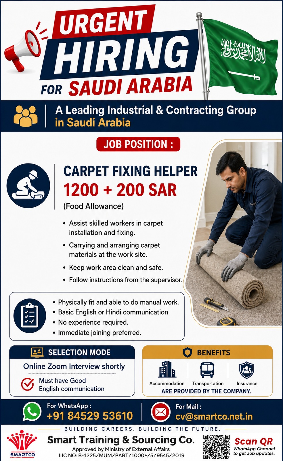 URGENT HIRING FOR SAUDI ARABIA  A Leading Industrial & Contracting Group in Saudi Arabia — Smart Training &amp; Sourcing Co, SAUDI ARABIA, SAUDI ARABIA