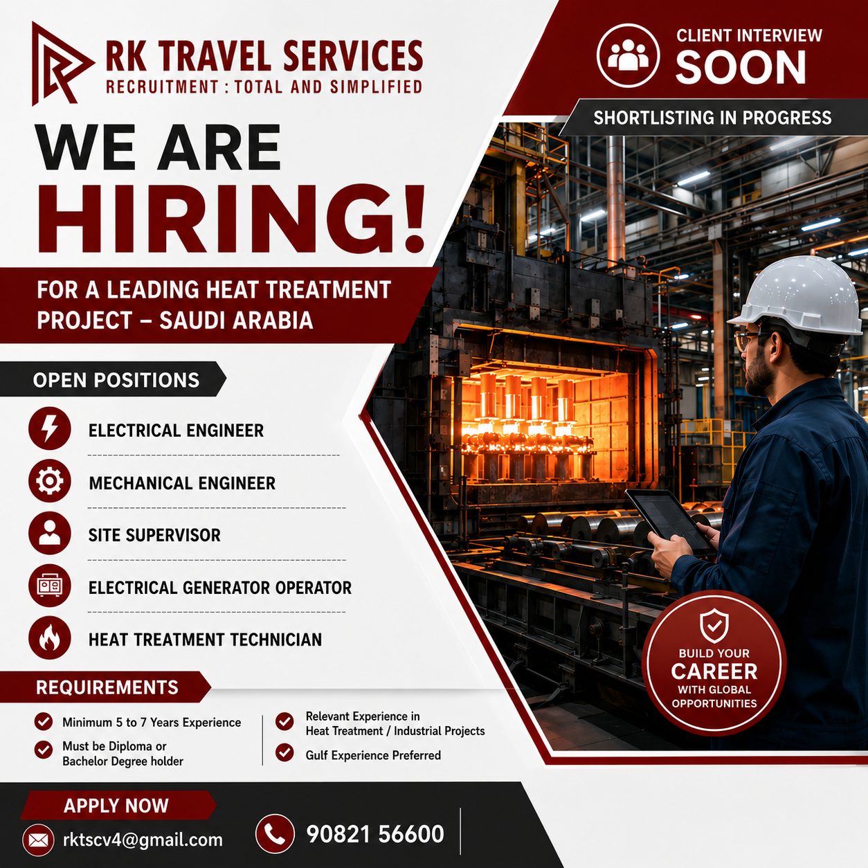 Urgent Requirement For Leading Oil & Gas Company in Saudi Arabia — RK Travel Services, SAUDI ARABIA