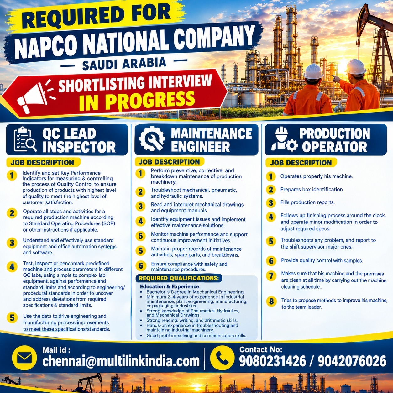 NAPCO National Company Recruitment - Saudi Arabia