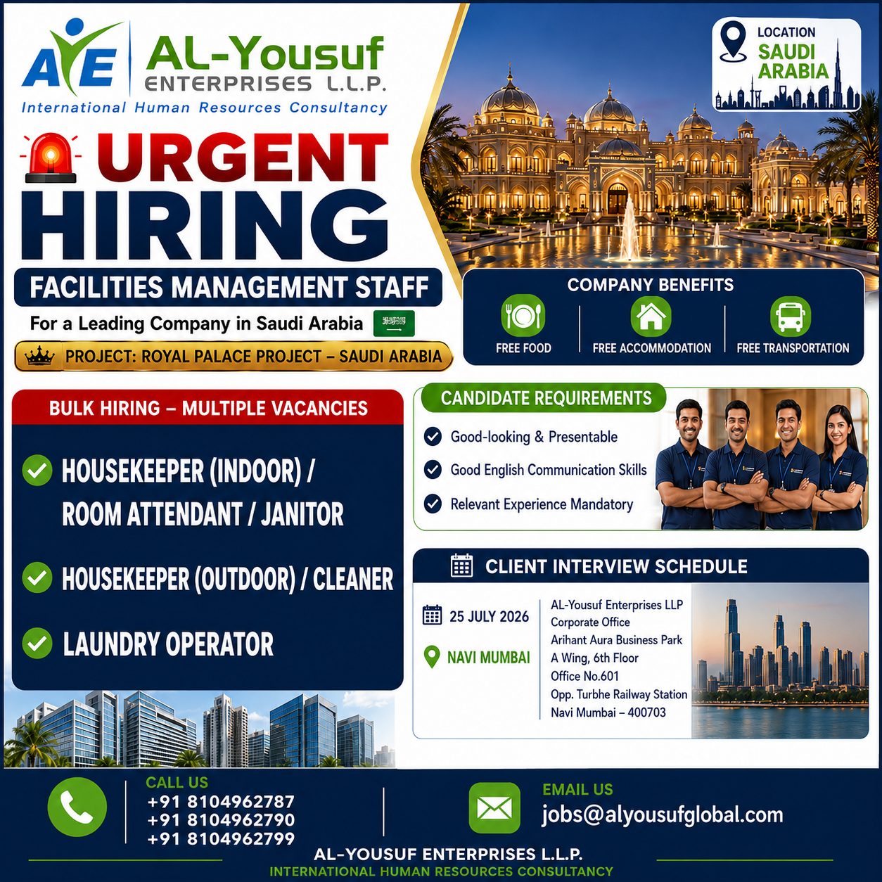 Facilities Management Staff - Royal Palace Project — M/S AL YOUSUF ENTERPRISES LLP, Saudi Arabia, Saudi Arabia