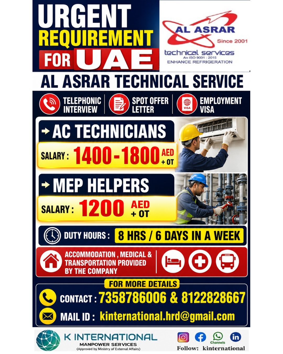 AC Technicians & MEP Helpers
