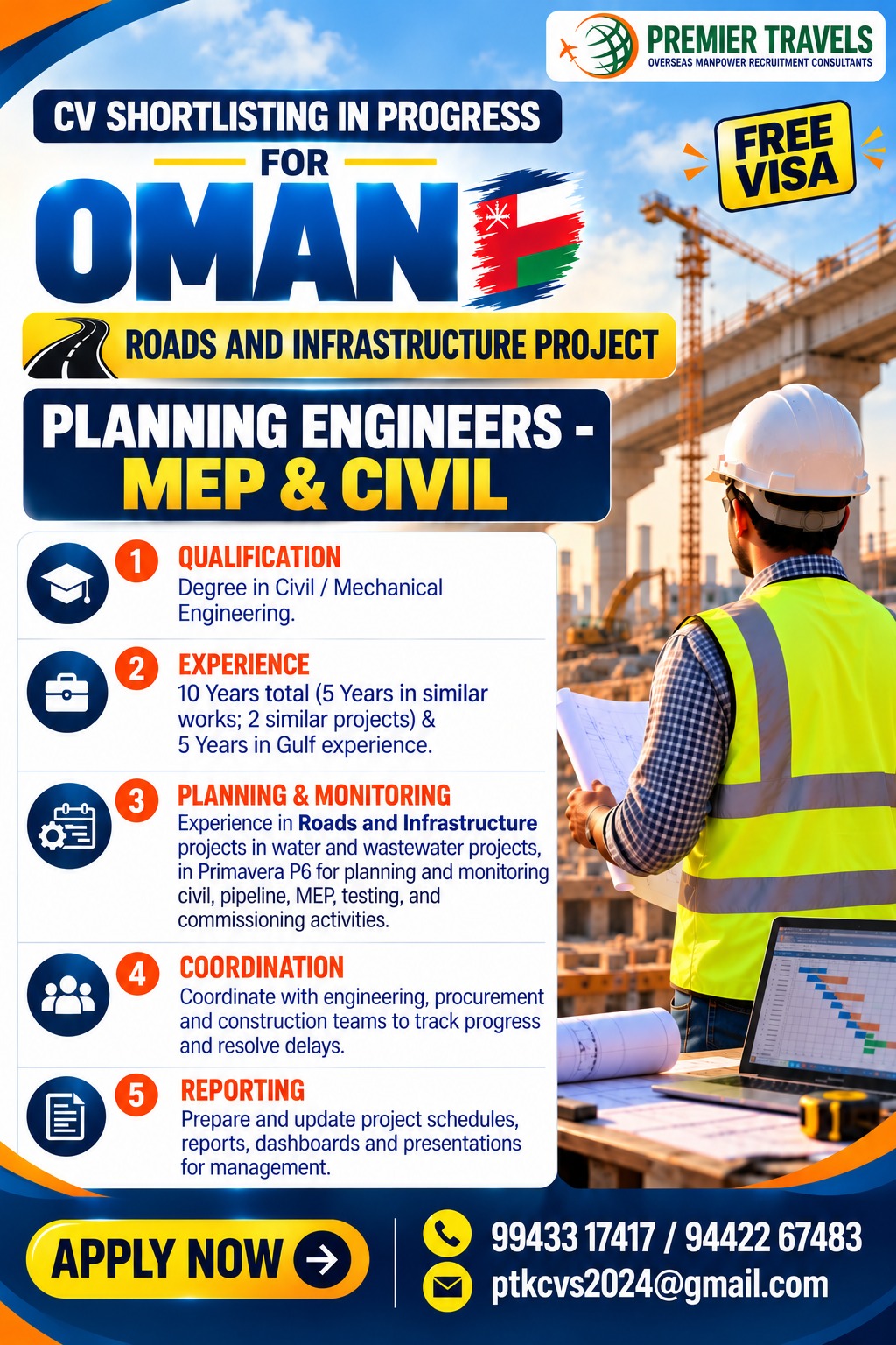 Planning Engineers-MEP & Civil — Premier Travels, Oman