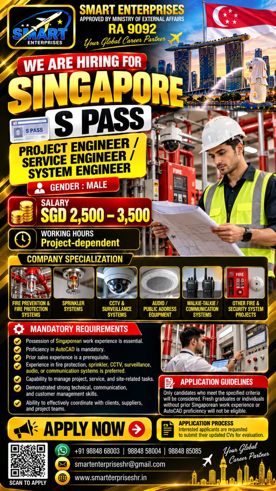 PROJECT ENGINEER / SERVICE ENGINEER / SYSTEM ENGINEER — smartenterpriseshr@gmail.com, SINGAPORE