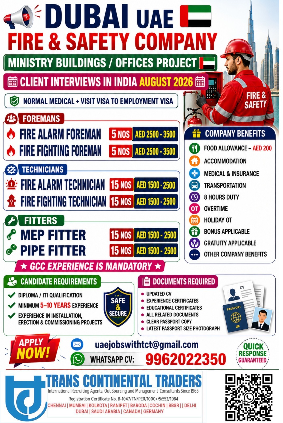 Dubai UAE Fire & Safety Company - Ministry Buildings/Offices Project | Client Interviews In India This August 2026 Call for More Details 9791553048
