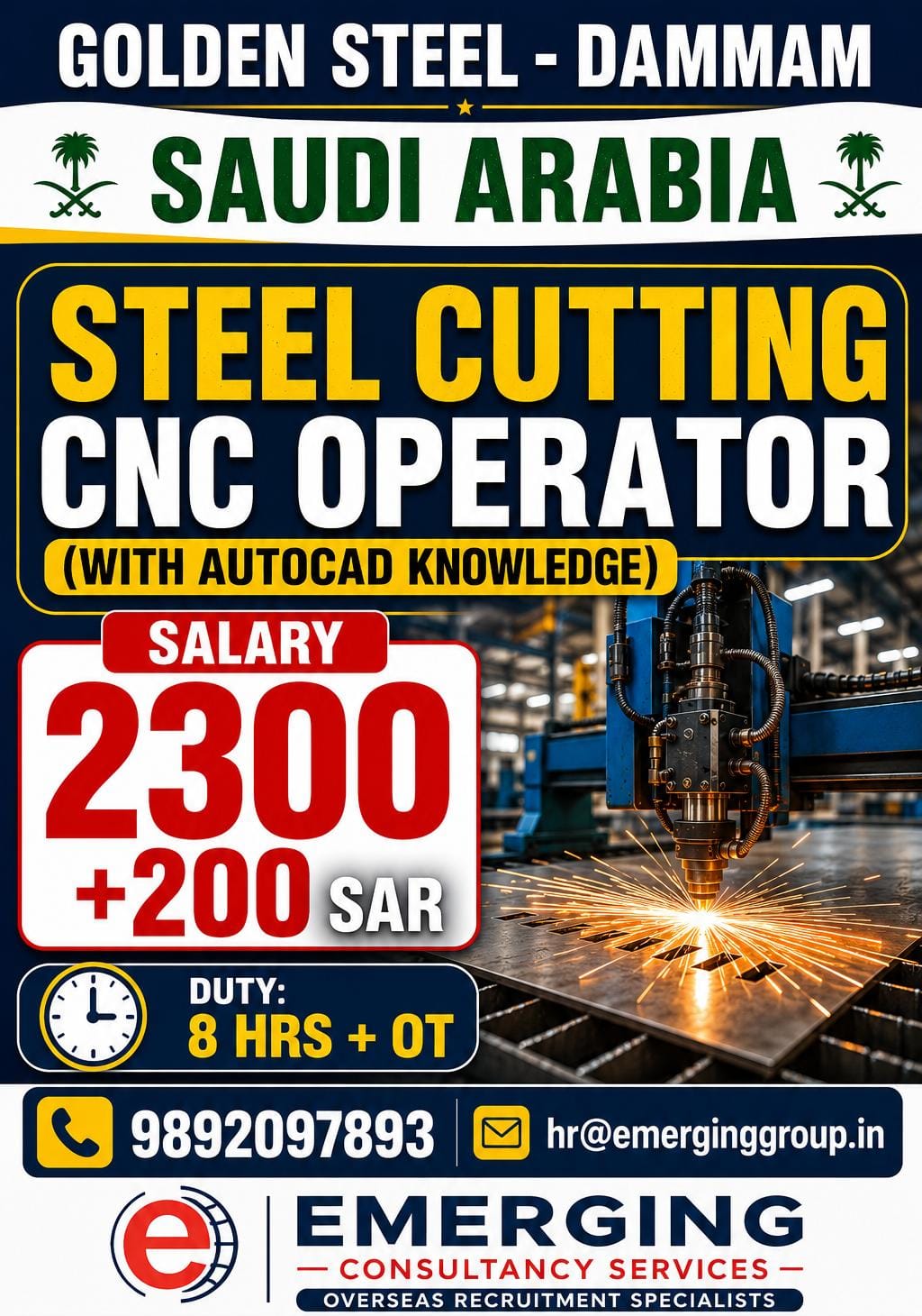 URGENTLY REQUIRED FOR SAUDI ARABIA GOLDEN STEEL COMPANY (03 years - 05 years Yrs Exp.) — Emerging Consultancy Services, SAUDI ARABIA, SAUDI ARABIA