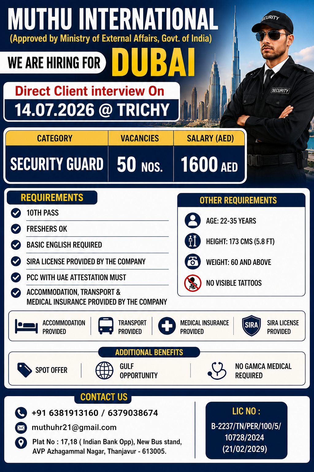 Security guard... — MUTHU INTERNATIONAL, Dubai, Dubai