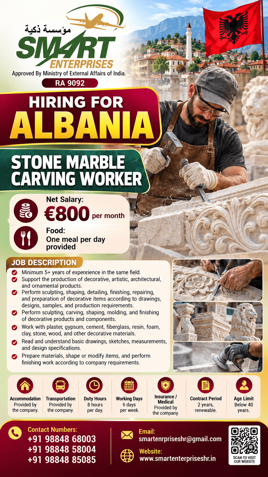 STONE MARBLE CARVING WORKER FOR ALBANIA