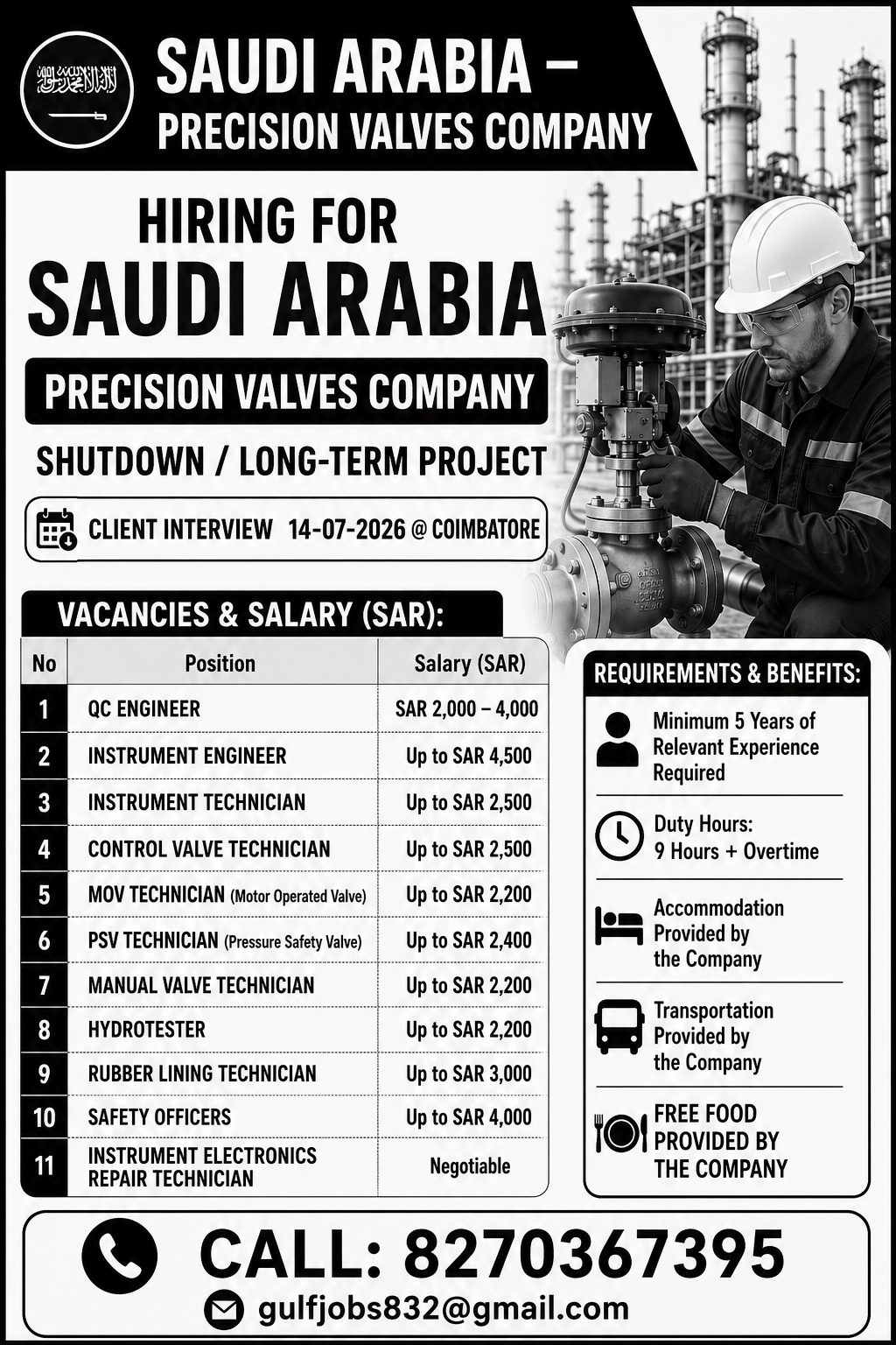 Instrument technician,Qc engineer Instrument Engineer — VG TRAVELS, Saudi Arabia, Saudi Arabia