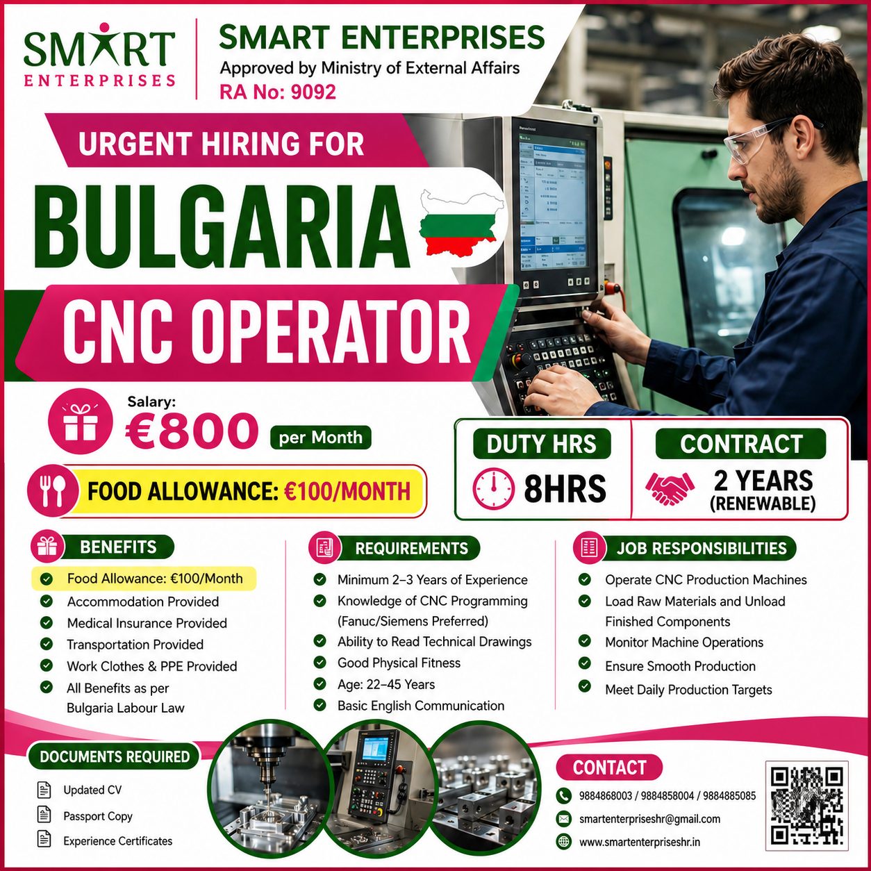 CNC Operator — smartenterpriseshr@gmail.com, BULGARIA, BULGARIA