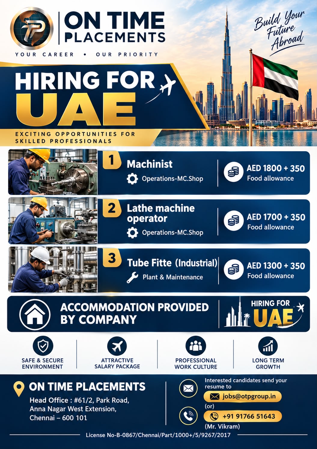 Hiring for UAE - Skilled Professionals — ON TIME PLACEMENTS, UAE