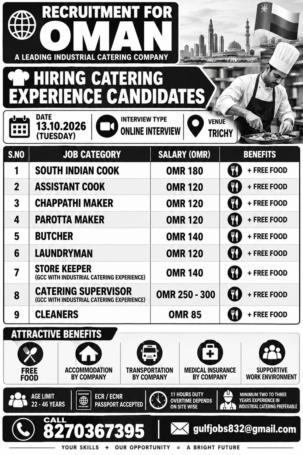 Recruitment for Oman - Industrial Catering Company
