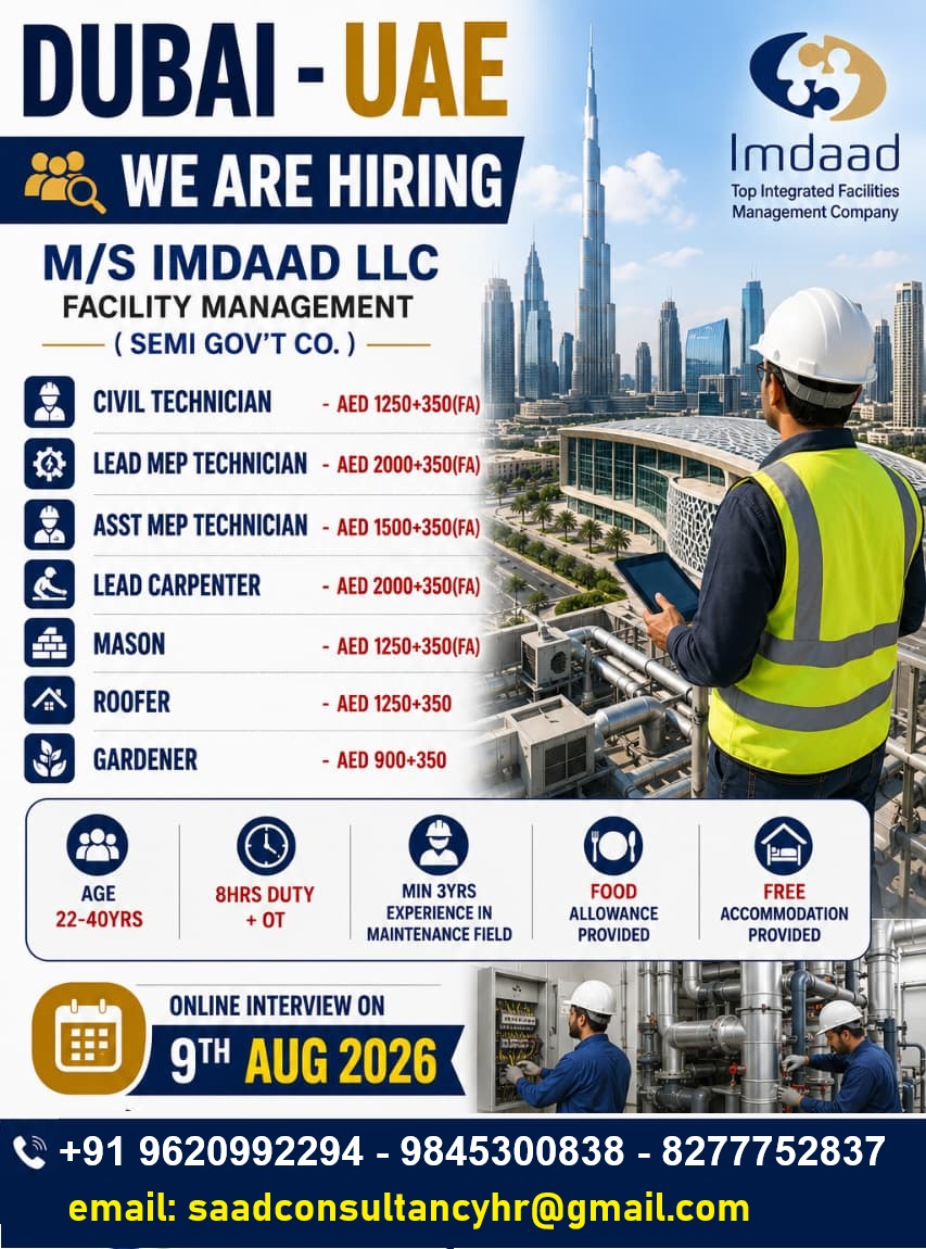 Facility Management Positions - M/S Imdaad LLC