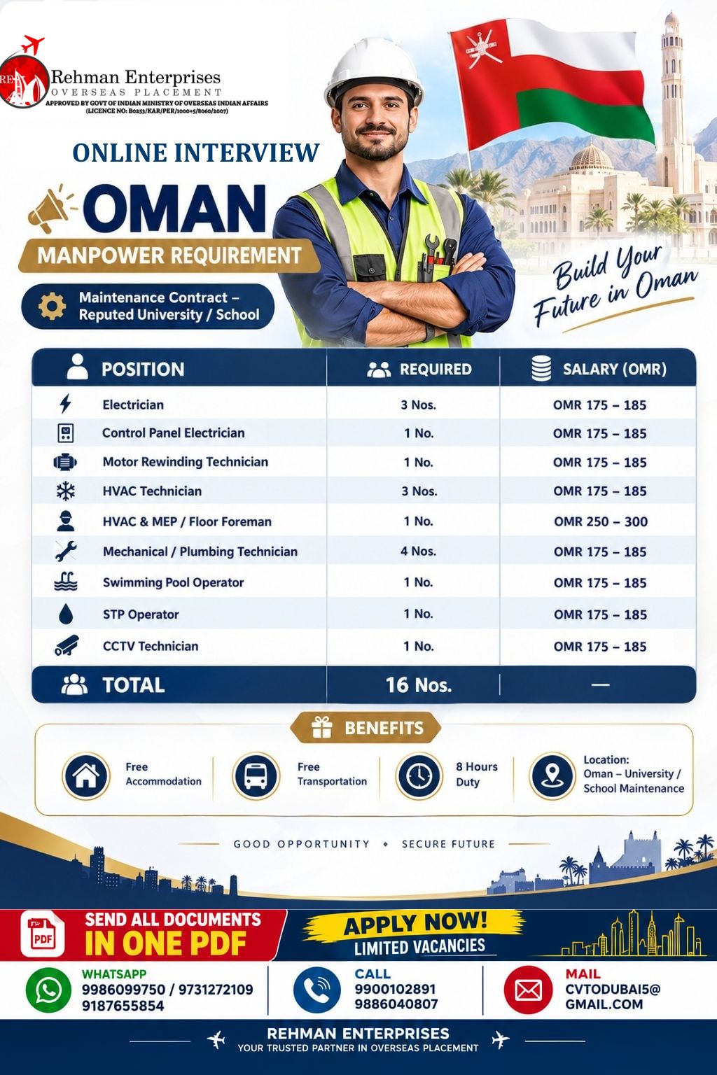 Manpower Requirement - Oman — Rehman Enterprises, Oman