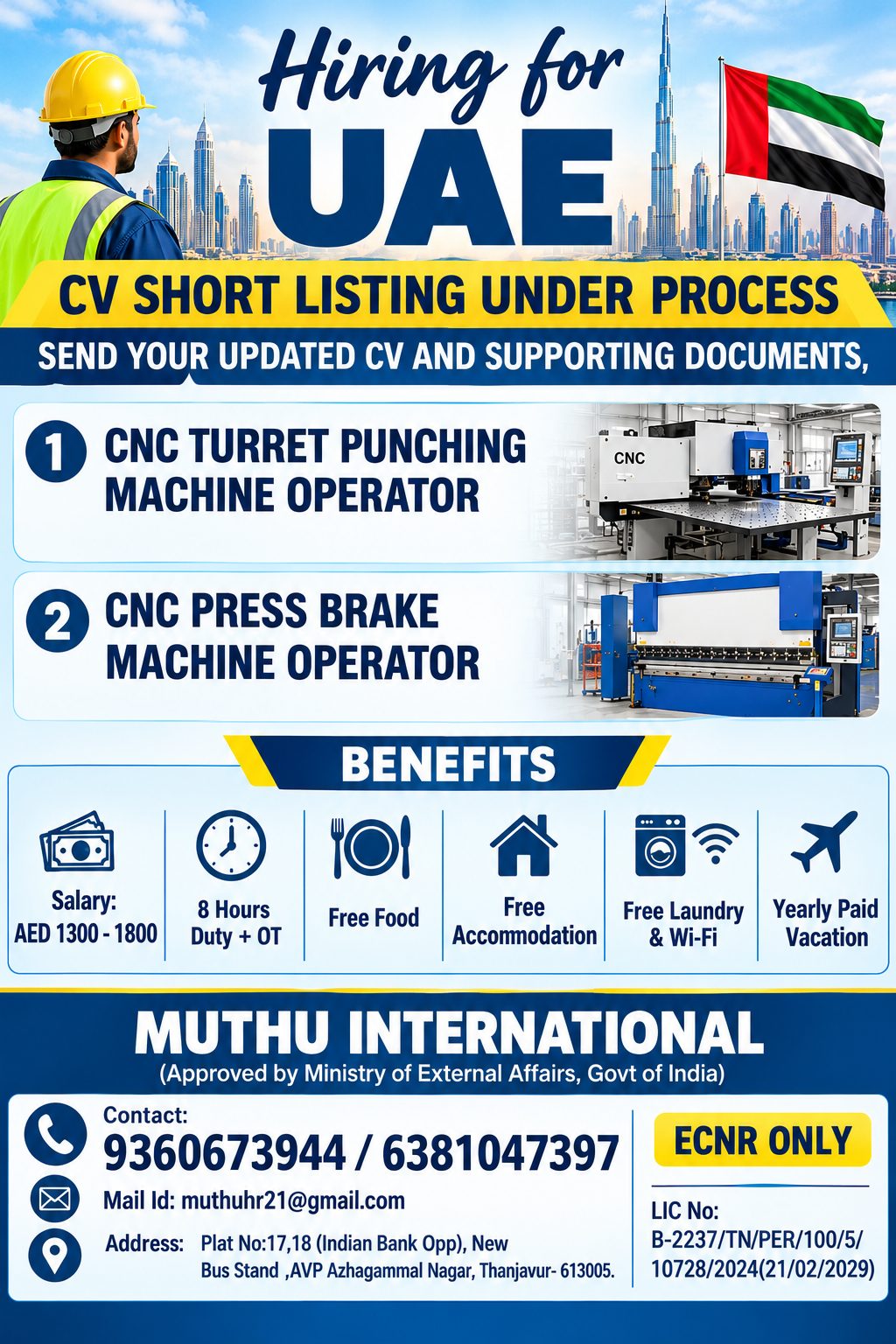 CNC Machine Operators - UAE Hiring