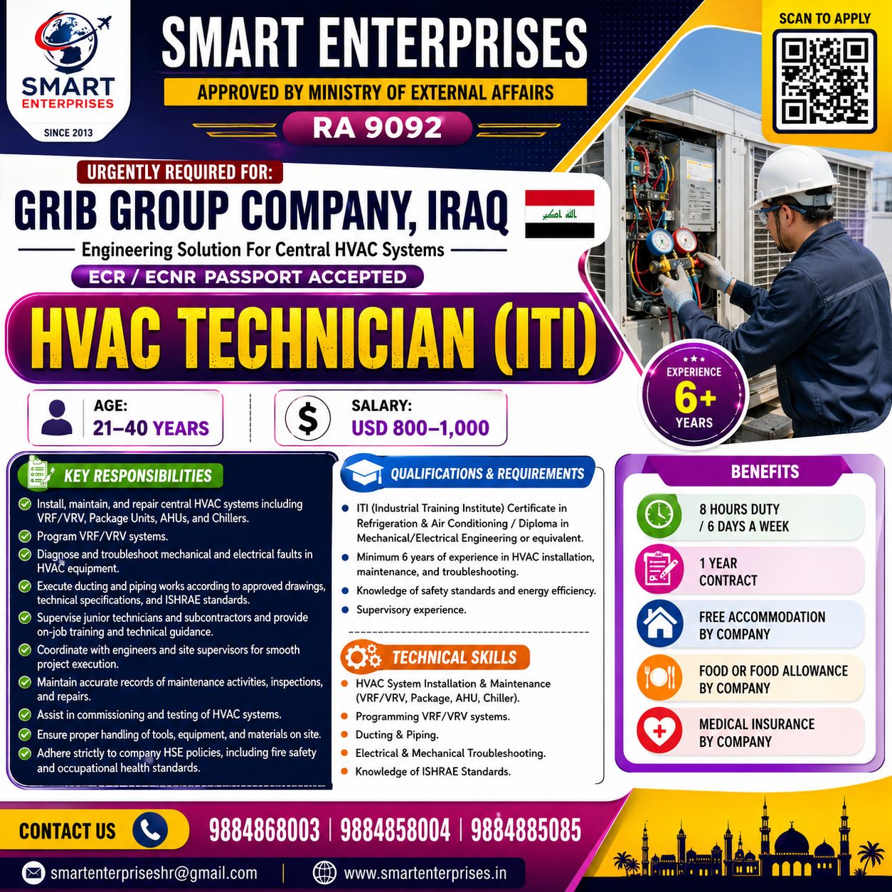 HIRING FOR HVAC TECHNICIAN (ITI) IRAQ