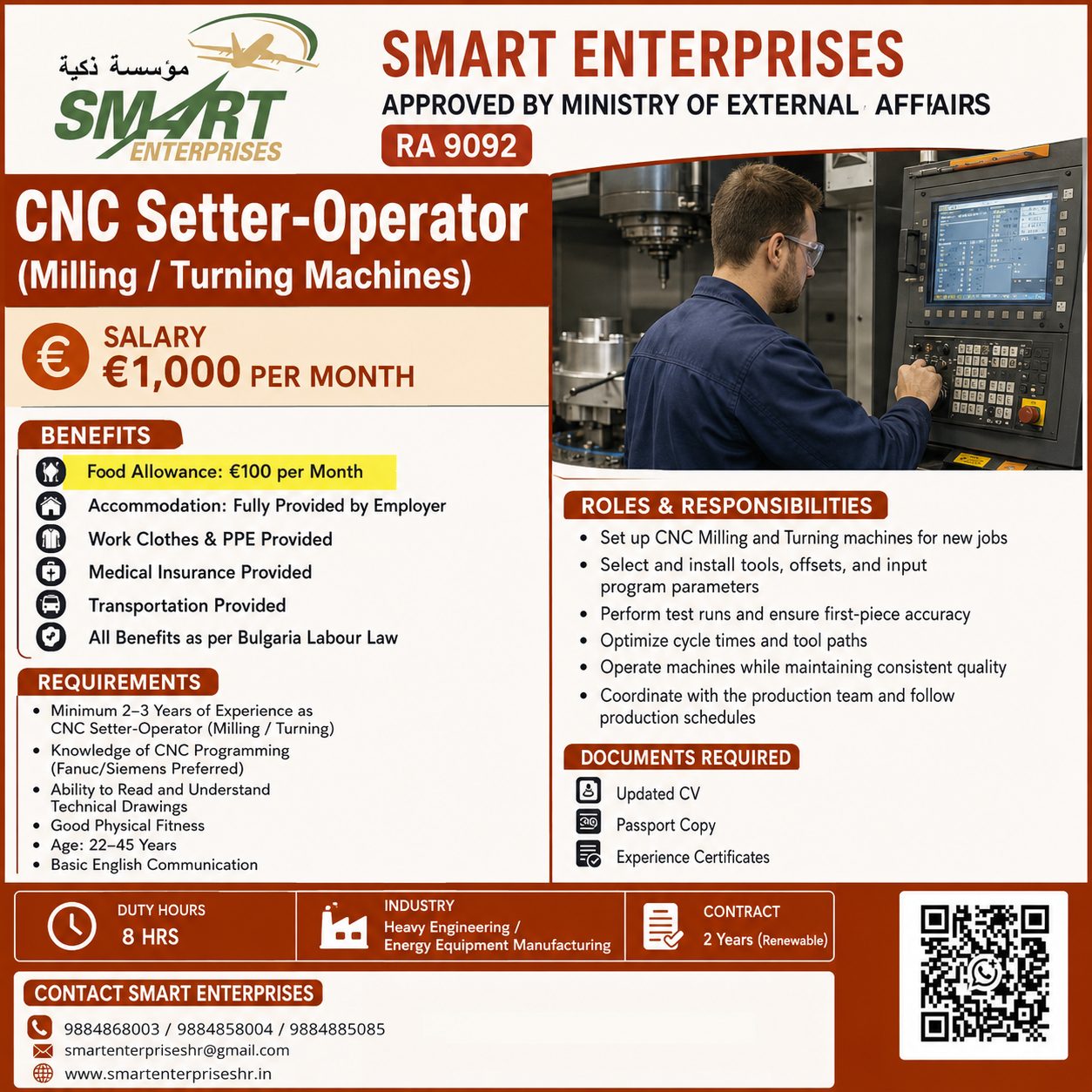 CNC Setter-Operator (Milling / Turning Machines) Salary — smartenterpriseshr@gmail.com, BULGARIA, BULGARIA