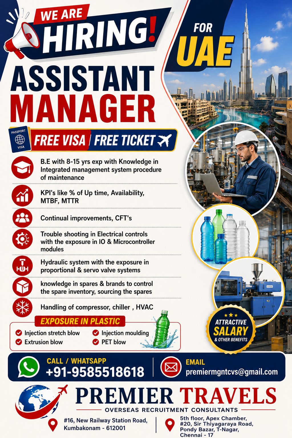 Hiring for Dubai Asst. Manager — Premier Travels, UAE