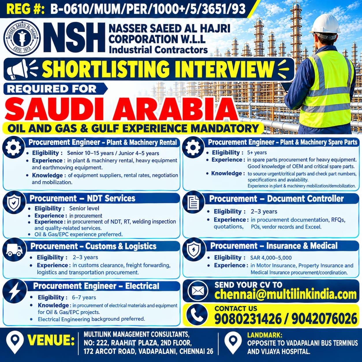 Procurement & Engineering Positions - Saudi Arabia Oil & Gas Projects