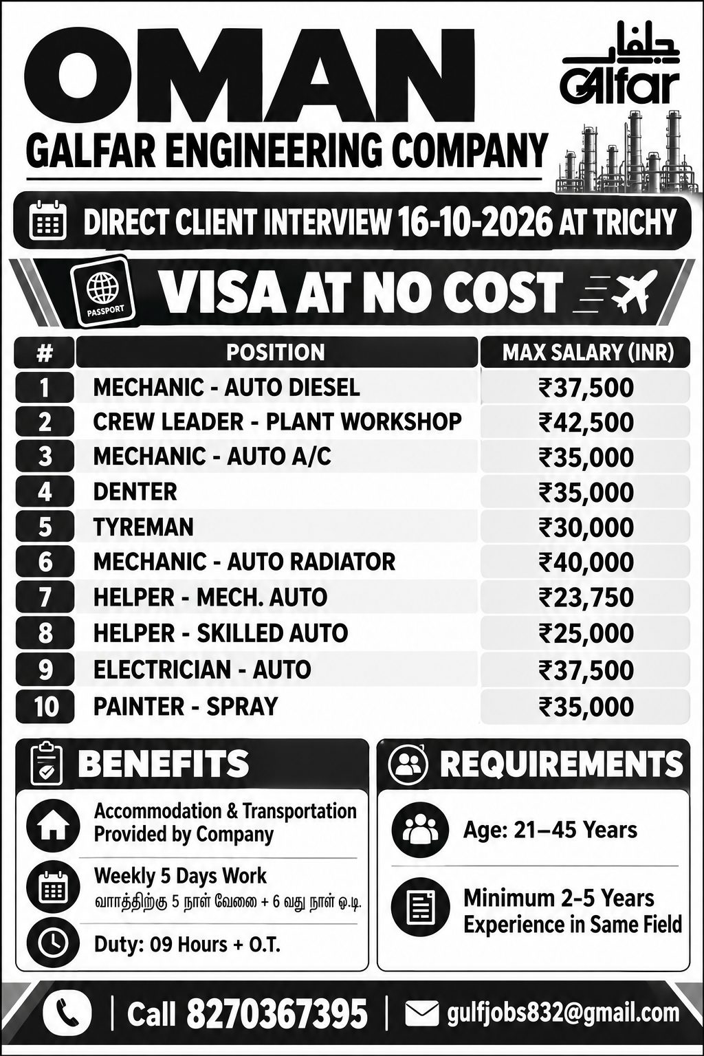 Multiple Positions - Oman Galfar Engineering Company — VG TRAVELS, Oman, Oman