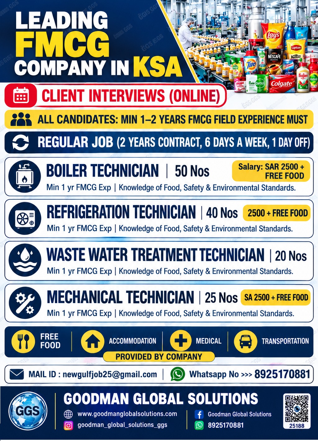 Leading FMCG Company Recruitment in KSA — GOODMAN GLOBAL SOLUTIONS, Saudi Arabia, Saudi Arabia
