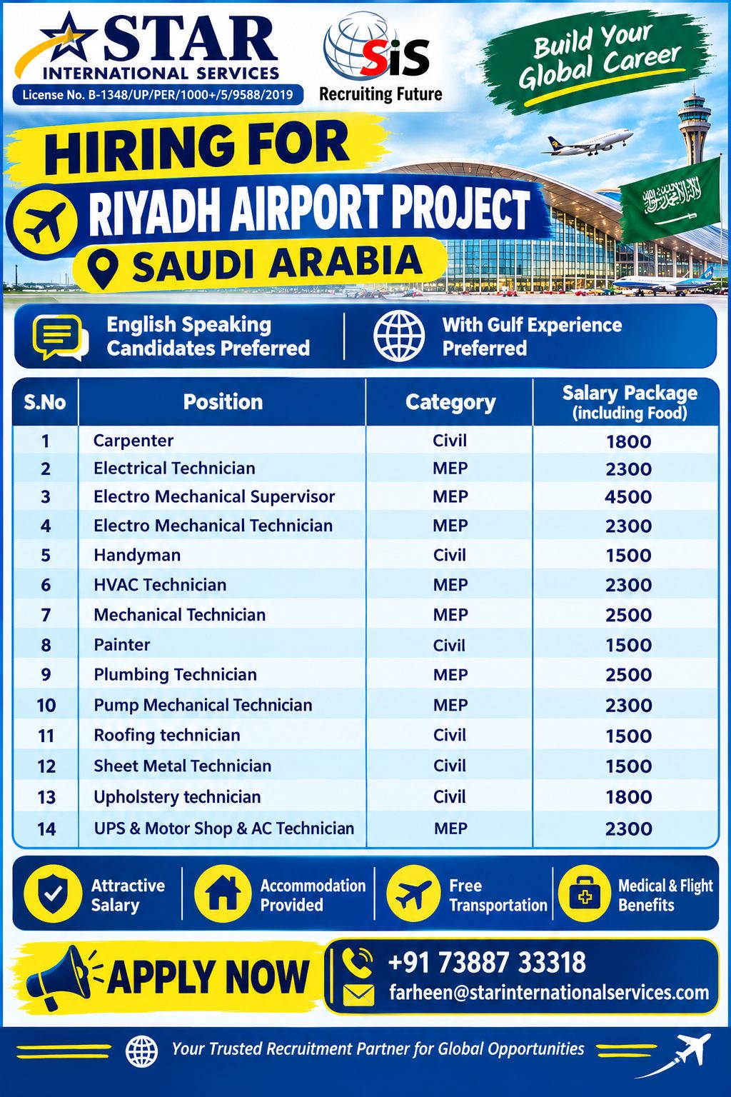 Hiring for Riyadh Airport Project — Star International Services, Saudi Arabia, Saudi Arabia
