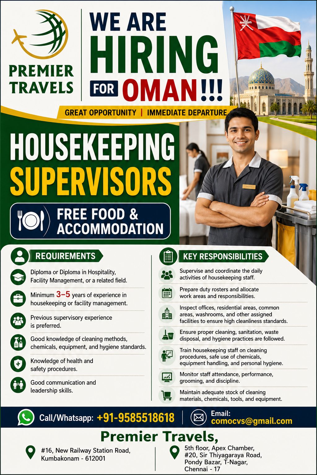 Housekeeping Supervisor for Oman