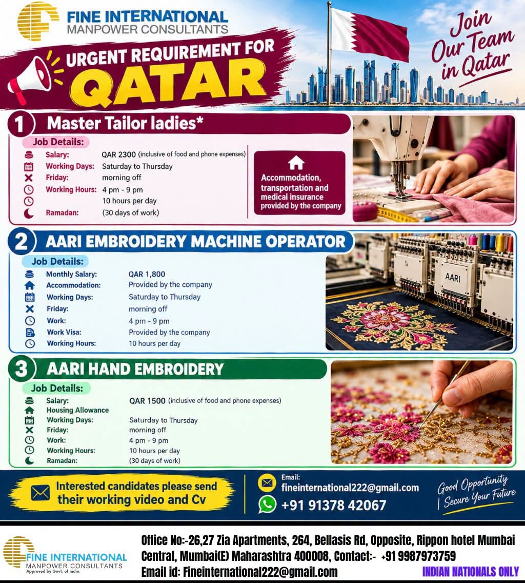 Multiple Positions - Urgent Requirement for Qatar