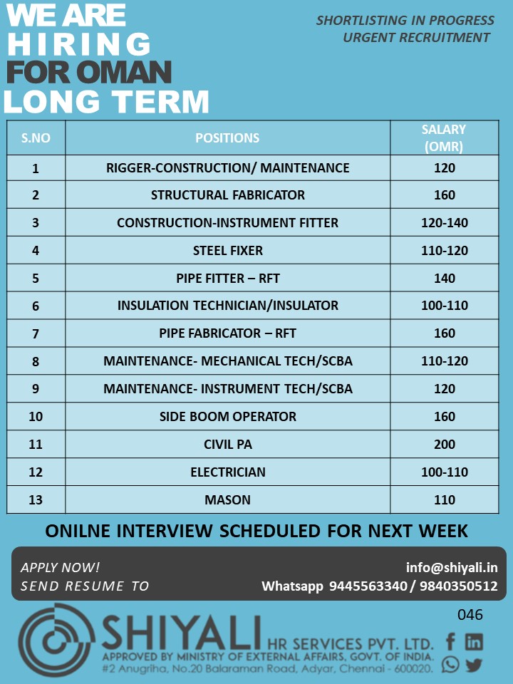 Long Term Recruitment for Oman