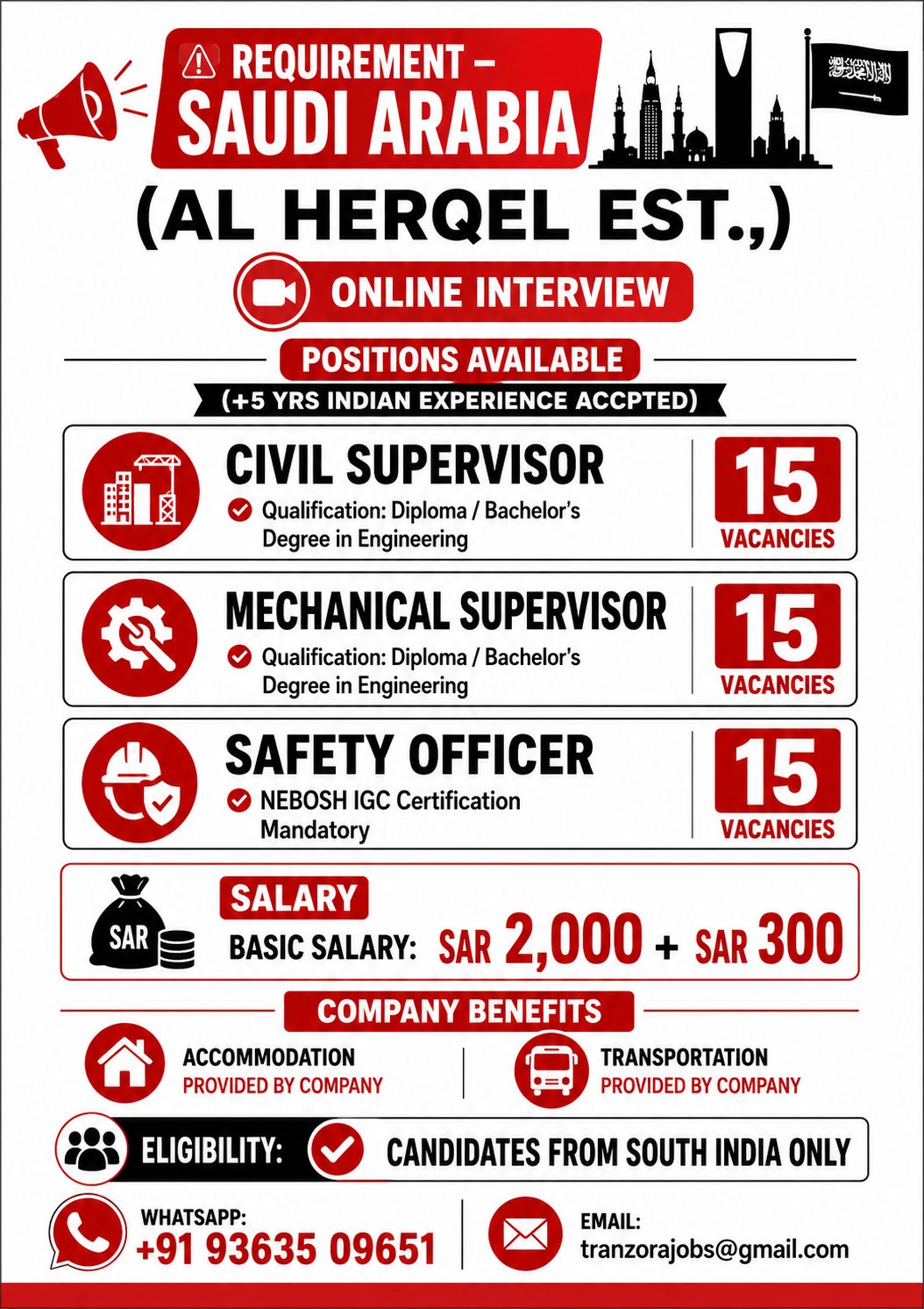 CIVIL, MECHANICAL & SAFETY JOBS IN GULF — selvakumar, SAUDI ARABIA