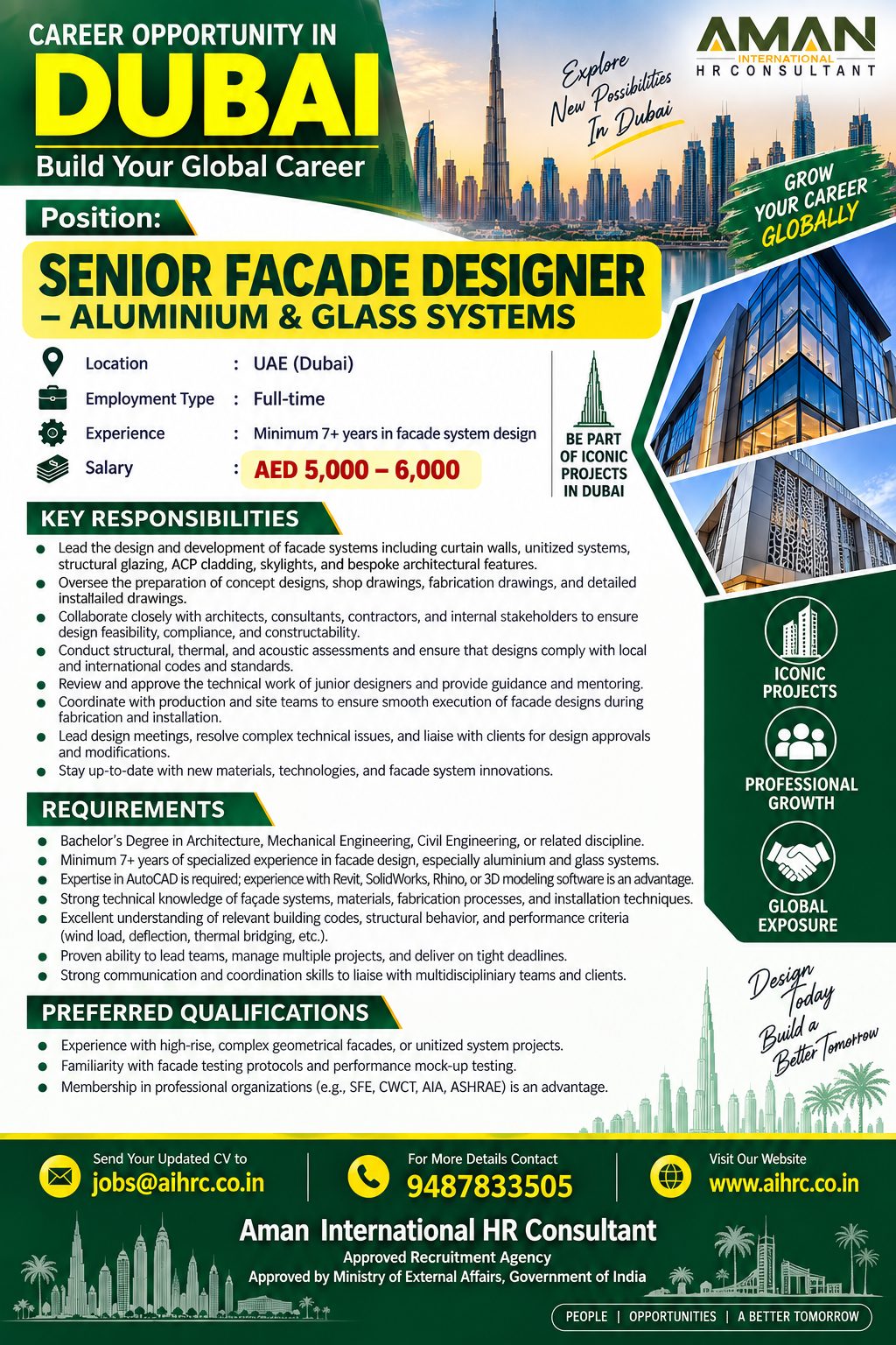 Senior Facade Designer – Aluminium & Glass Systems