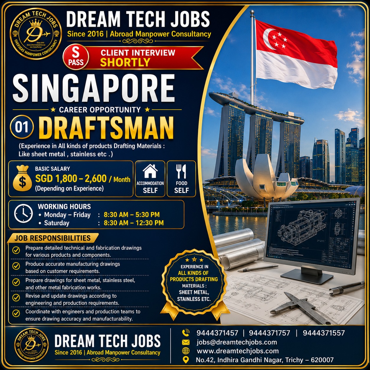 Draftsman — DREAM TECH JOBS -TRICHY, Singapore