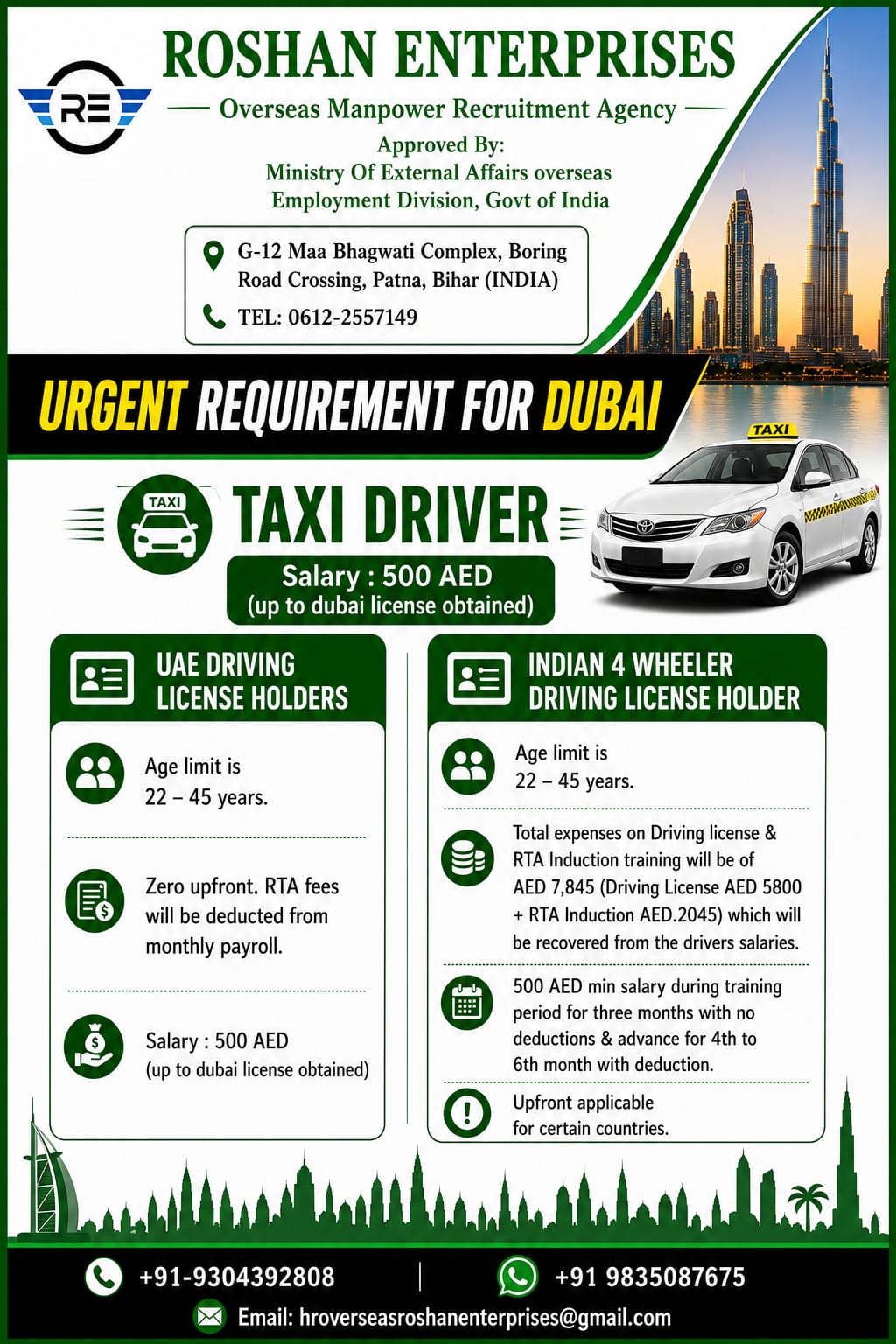 Taxi Driver — M/S  Roshan Enterprises, United Arab Emirates, United Arab Emirates