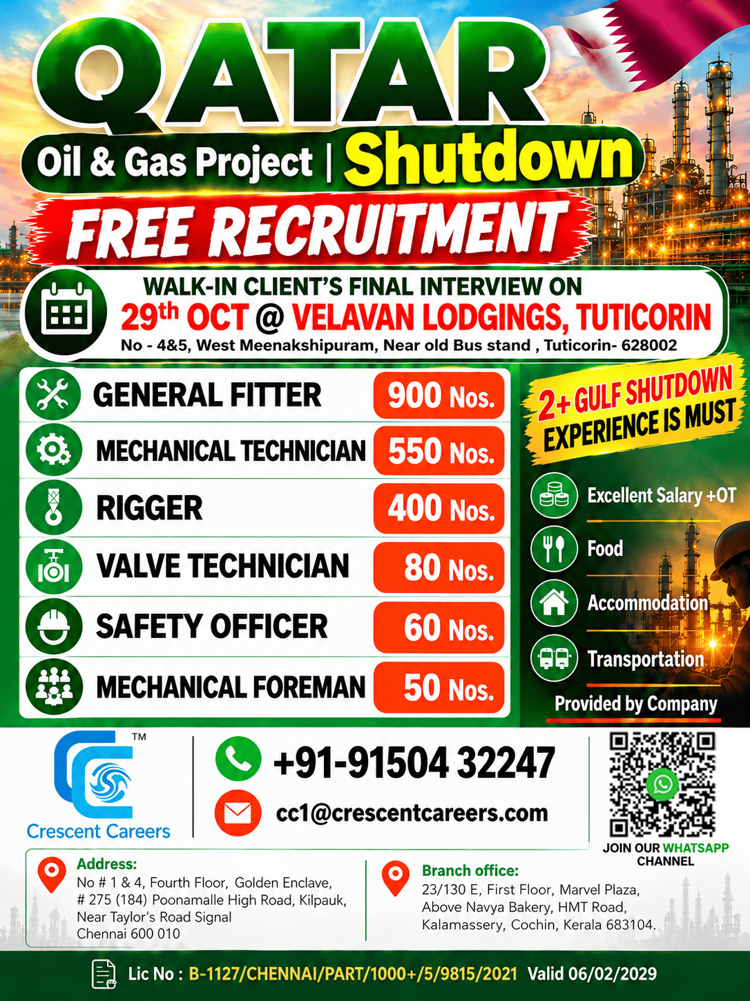 DIRECT INTERVIEW AT CHENNAI & TUTICORIN