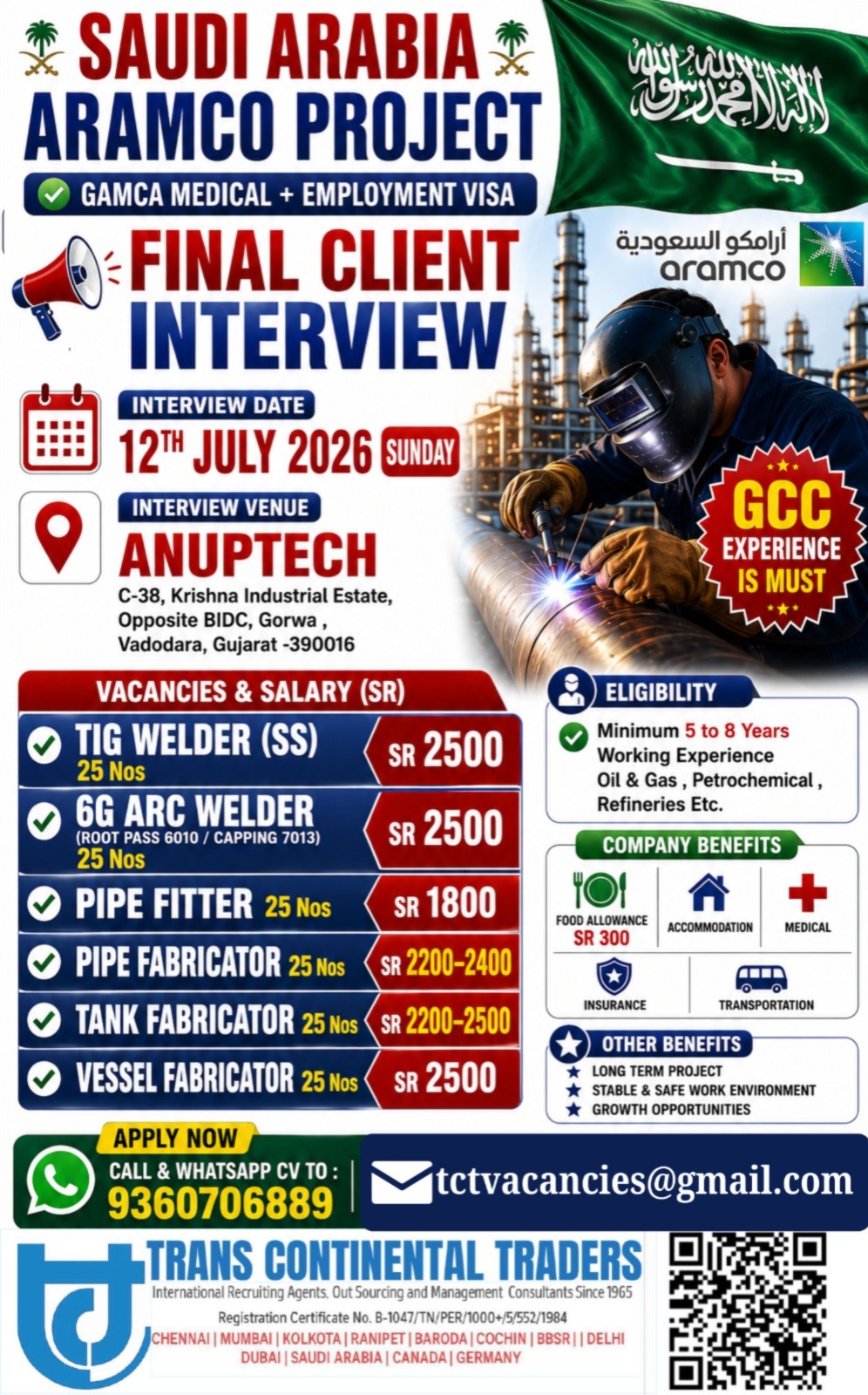 Saudi Arabia ARAMCO Project - Multiple Positions — Trans Continental Traders, Saudi Arabia, Saudi Arabia