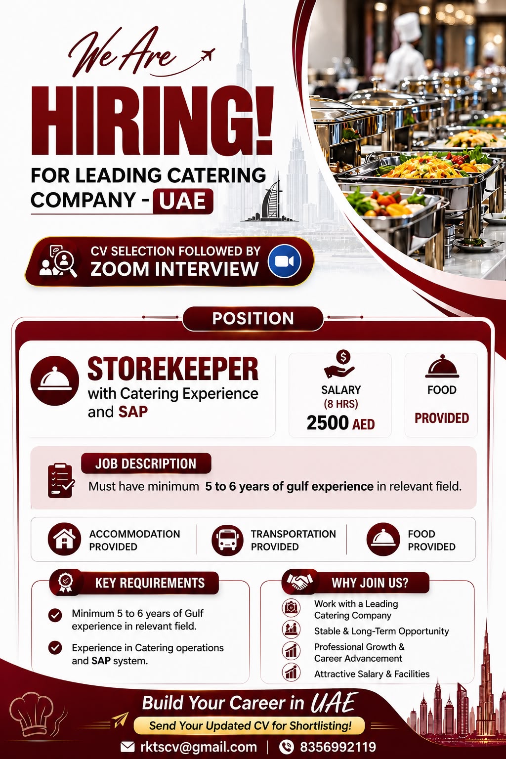Storekeeper with Catering Experience and SAP — RK Travel Services, UAE