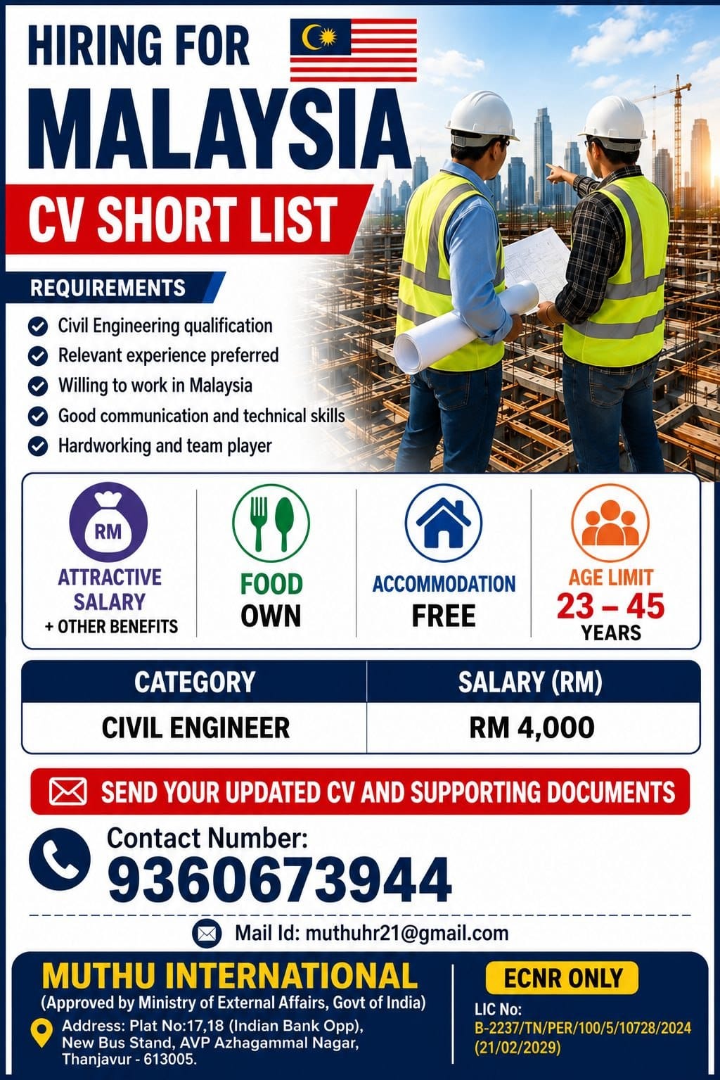 Civil Engineer - Malaysia CV Short List — MUTHU INTERNATIONAL, Malaysia