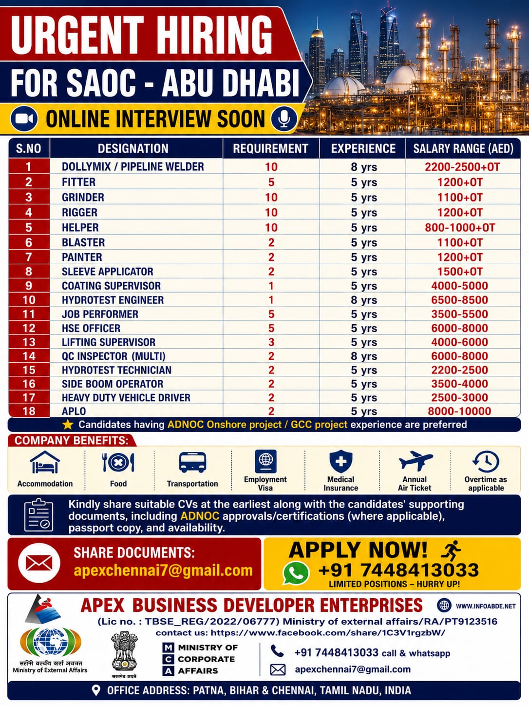 Urgent Hiring for SAOC - Abu Dhabi