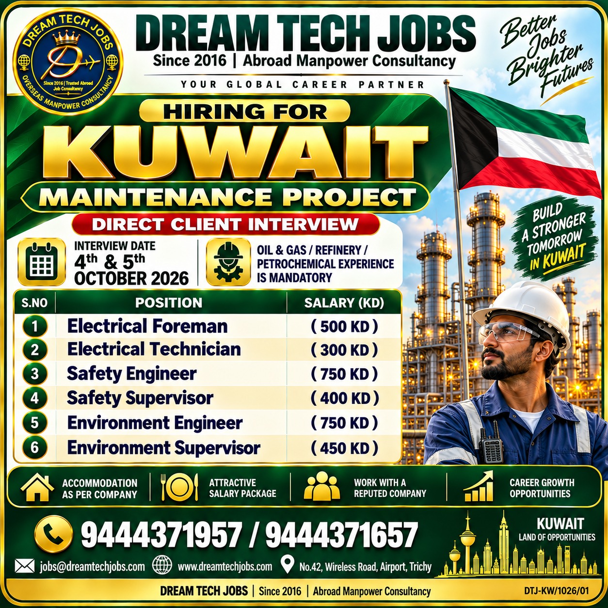 Kuwait Maintenance Project — DREAM TECH JOBS -TRICHY, Kuwait, Kuwait