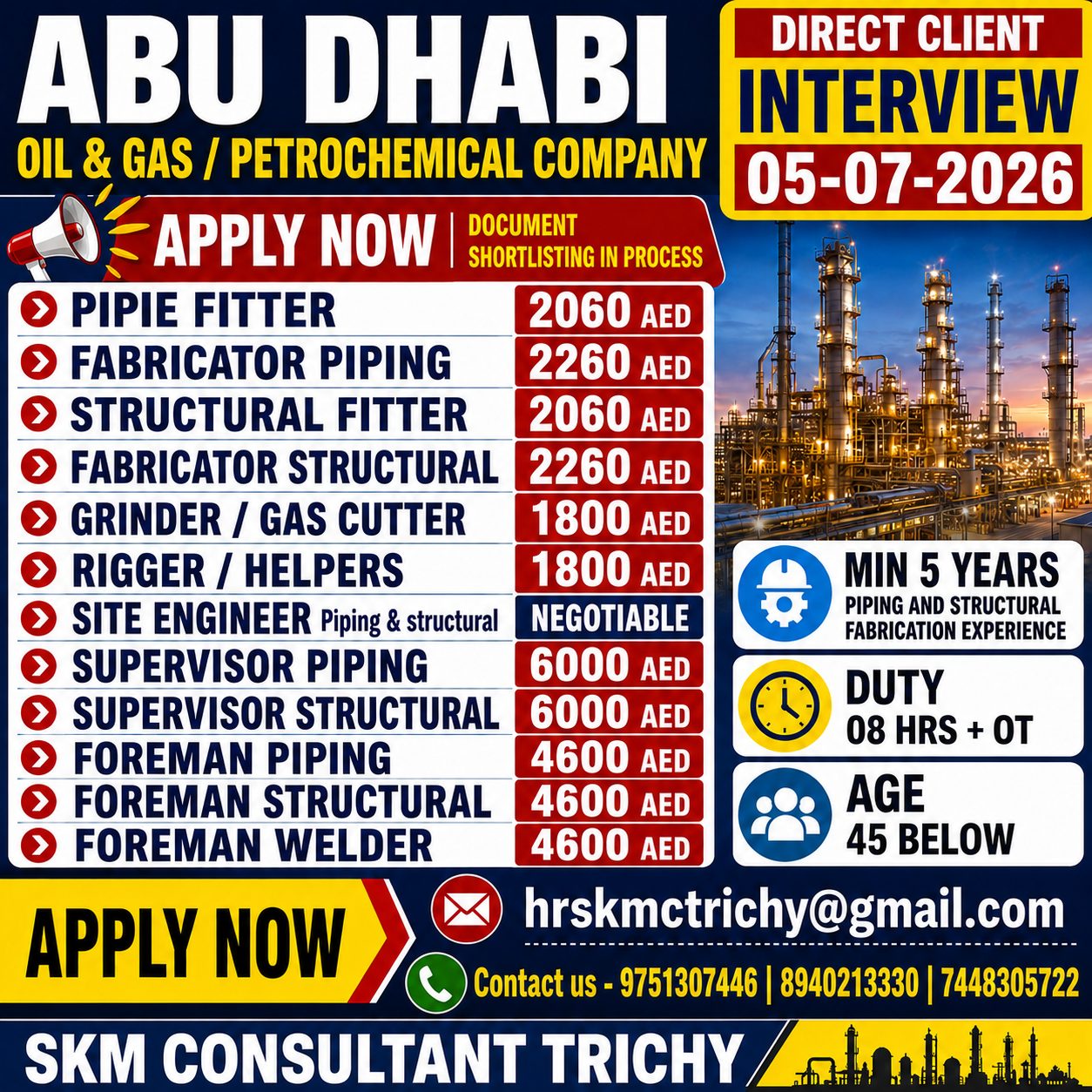 Urgent Requirement - Abu dhabi — SKM CONSULTANT, UAE