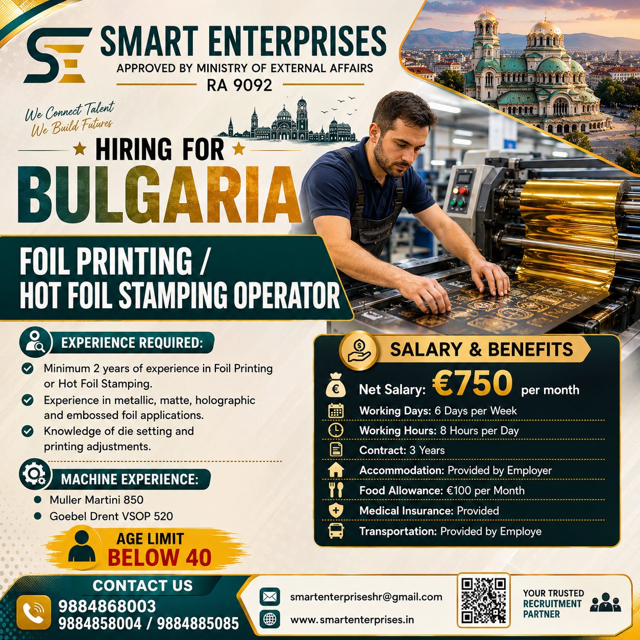 FOIL PRINTING / HOT FOIL STAMPING OPERATOR — smartenterpriseshr@gmail.com, BULGARIA, BULGARIA