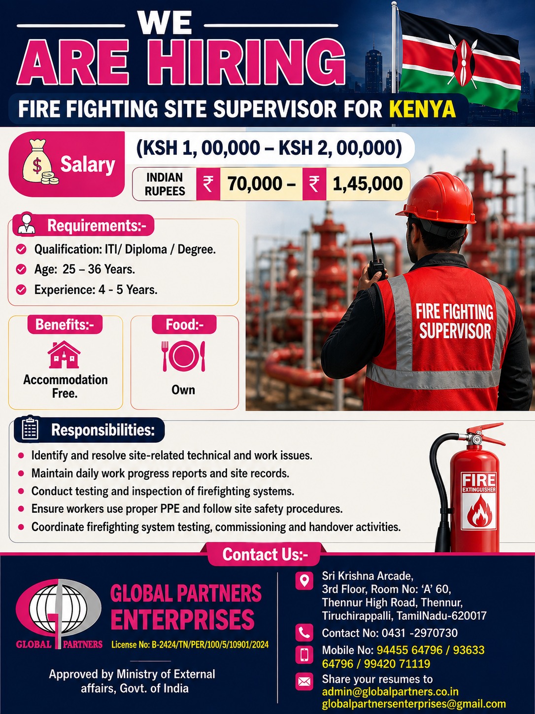 Fire Fighting Site Supervisor for Kenya