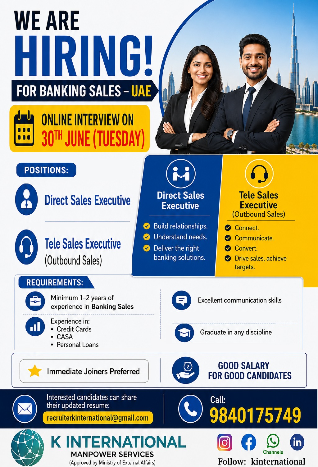 Banking Sales - UAE — K International, UAE, UAE